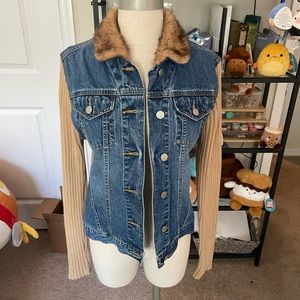 Vintage Denim Jacket with Faux Fur Collar